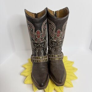Freebird Ranch Boots Womens 7 Brown Leather Studded Western Eagle EUC Box